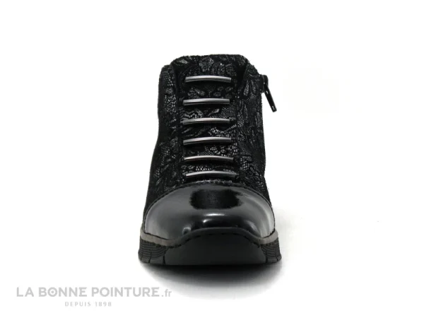 Acheter Maintenant Budget 👍 Femme Rieker 53778-00 Noir Argent Fleuri – Verni – Chaussure Montante 😉 3