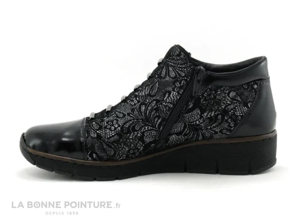 Acheter Maintenant Budget 👍 Femme Rieker 53778-00 Noir Argent Fleuri – Verni – Chaussure Montante 😉 4