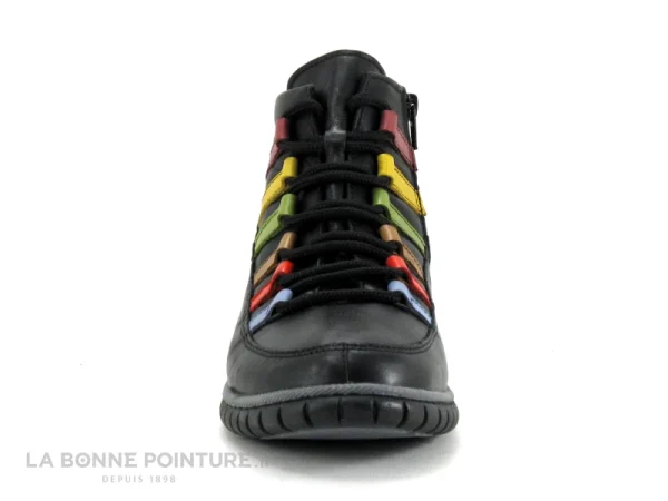 boutique en ligne france Bon marché 🎁 Karyoka QUINTO Noir – Oeillets Multicolores – Chaussure Montante Femme 💯 3