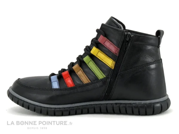 boutique en ligne france Bon marché 🎁 Karyoka QUINTO Noir – Oeillets Multicolores – Chaussure Montante Femme 💯 4