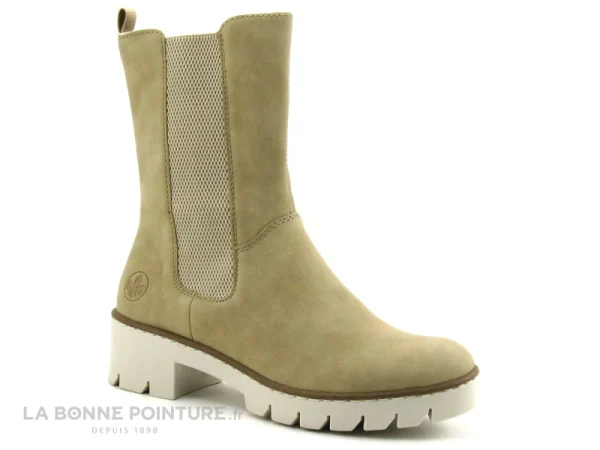 prix le plus bas Vente flash ✨ Femme Rieker X5752-60 Beige – Bottine Tige Haute Avec Semelle Crantee 🔥 1