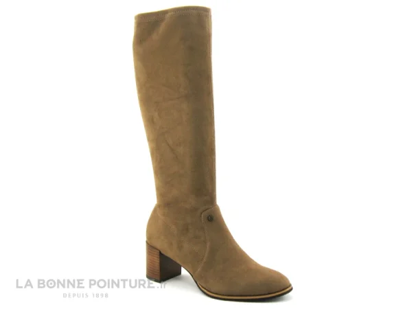 meilleur cadeau Sortie ❤️ Fugitive GIGUE Velours Taupe – Botte Stretch Femme Talon Haut 🎁 1