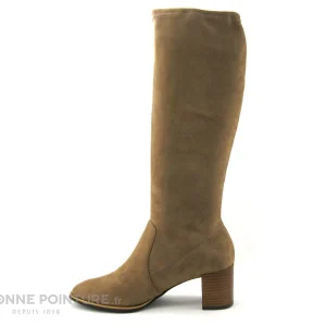 meilleur cadeau Sortie ❤️ Fugitive GIGUE Velours Taupe – Botte Stretch Femme Talon Haut 🎁 11