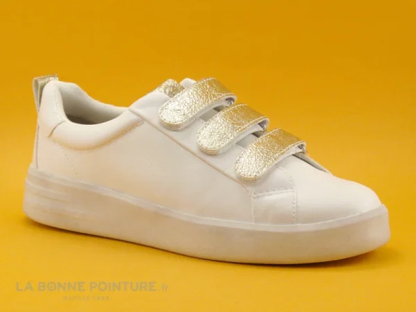 Promo 🥰 Tamaris 1-24712-28 White Lt Gold – Basket Femme 3 Velcros 😍 Paiement sécurisé 1