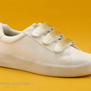 Promo 🥰 Tamaris 1-24712-28 White Lt Gold – Basket Femme 3 Velcros 😍 Paiement sécurisé 17