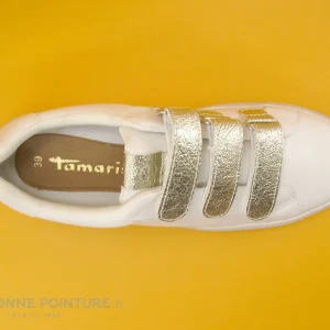 Promo 🥰 Tamaris 1-24712-28 White Lt Gold – Basket Femme 3 Velcros 😍 Paiement sécurisé 19