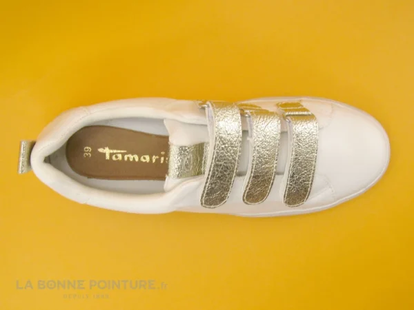 Promo 🥰 Tamaris 1-24712-28 White Lt Gold – Basket Femme 3 Velcros 😍 Paiement sécurisé 7