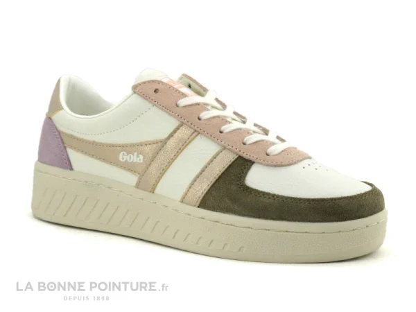 Budget 👍 Gola GRANDSLAM Quadrant – Blanc Kaki Rose Gold – 👟 Sneakers Mode Femme 🎉 solde en ligne 6